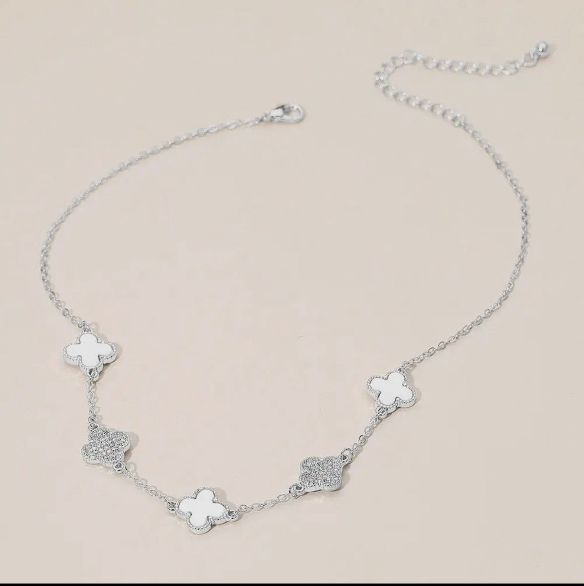 Silver & White Quatrefoil Necklace