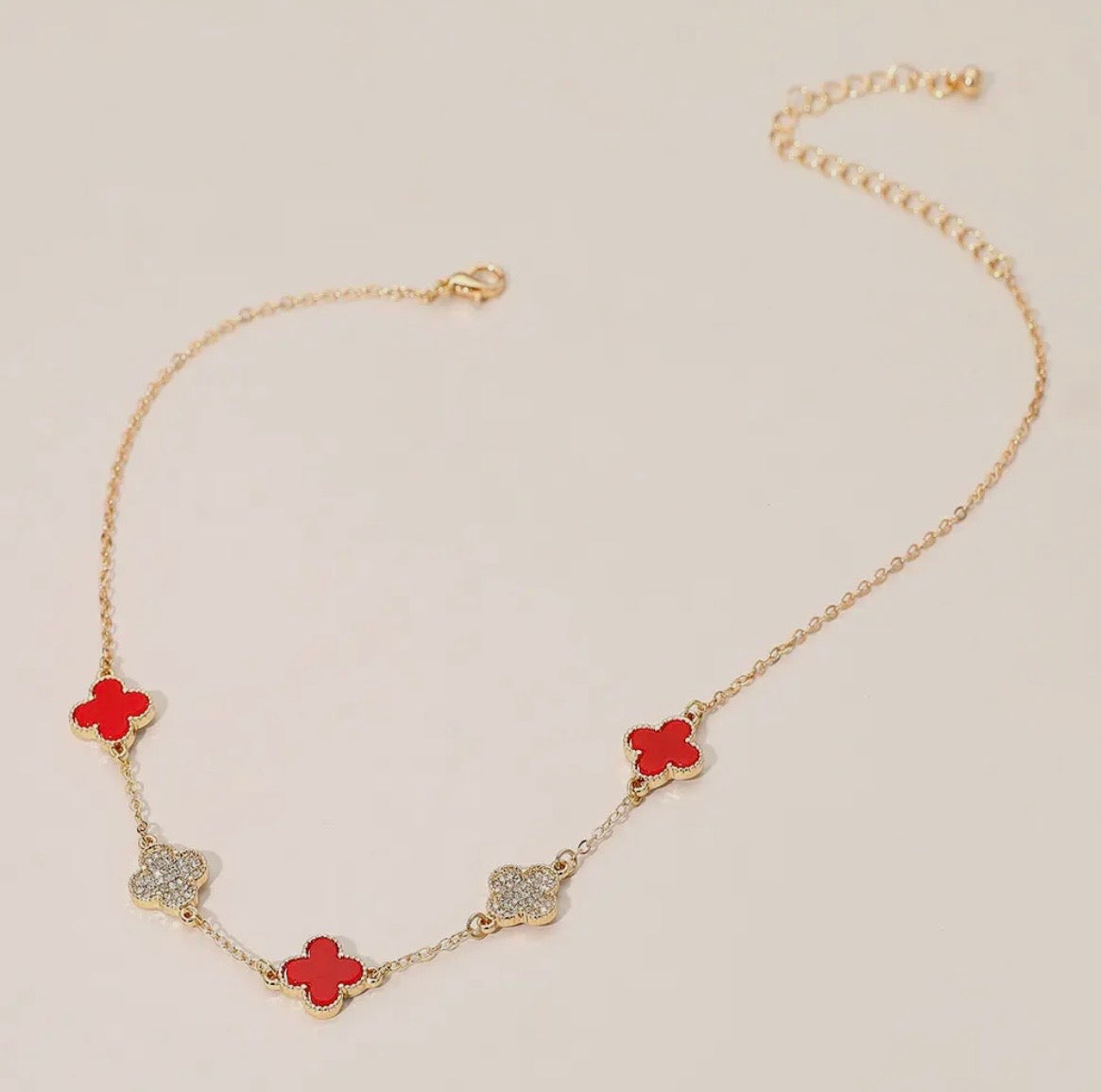 Red & Gold Quatrefoil Necklace
