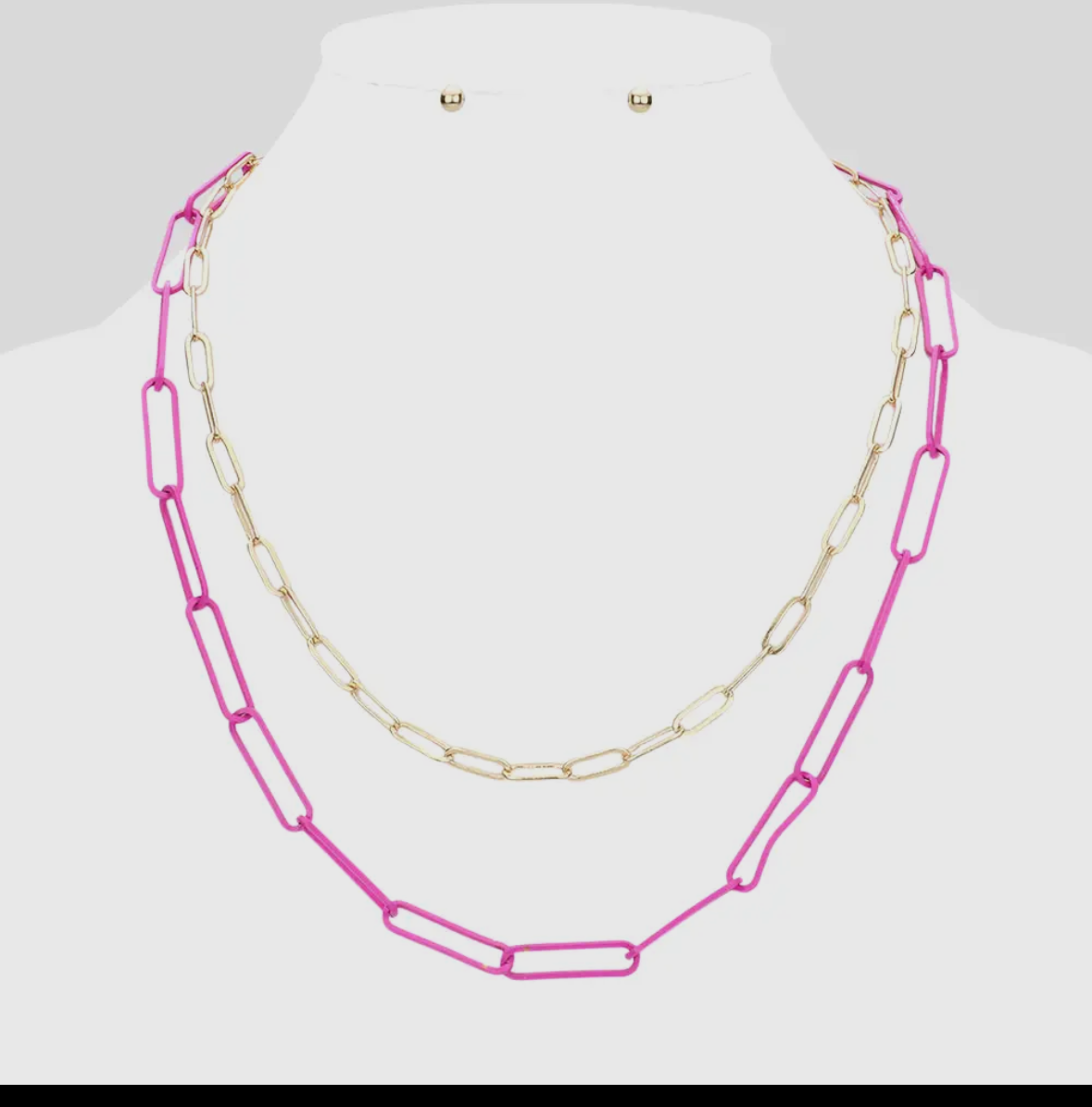 Fushia & Gold Paper Clip Layered Necklace