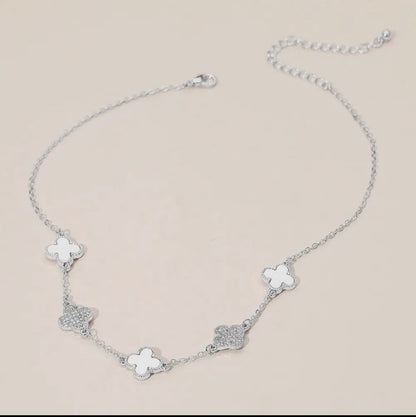 Silver & White Quatrefoil Necklace