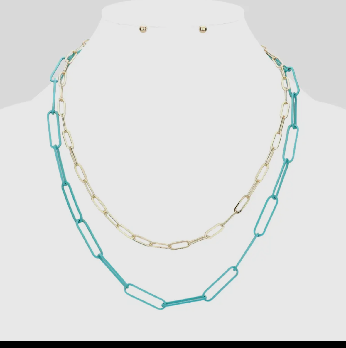 Turquoise and Gold Paper Clip Layered Necklace