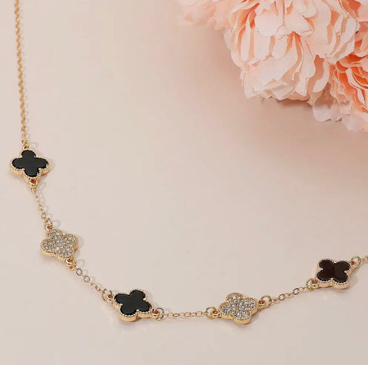 Black & Hold Quatrefoil Necklace