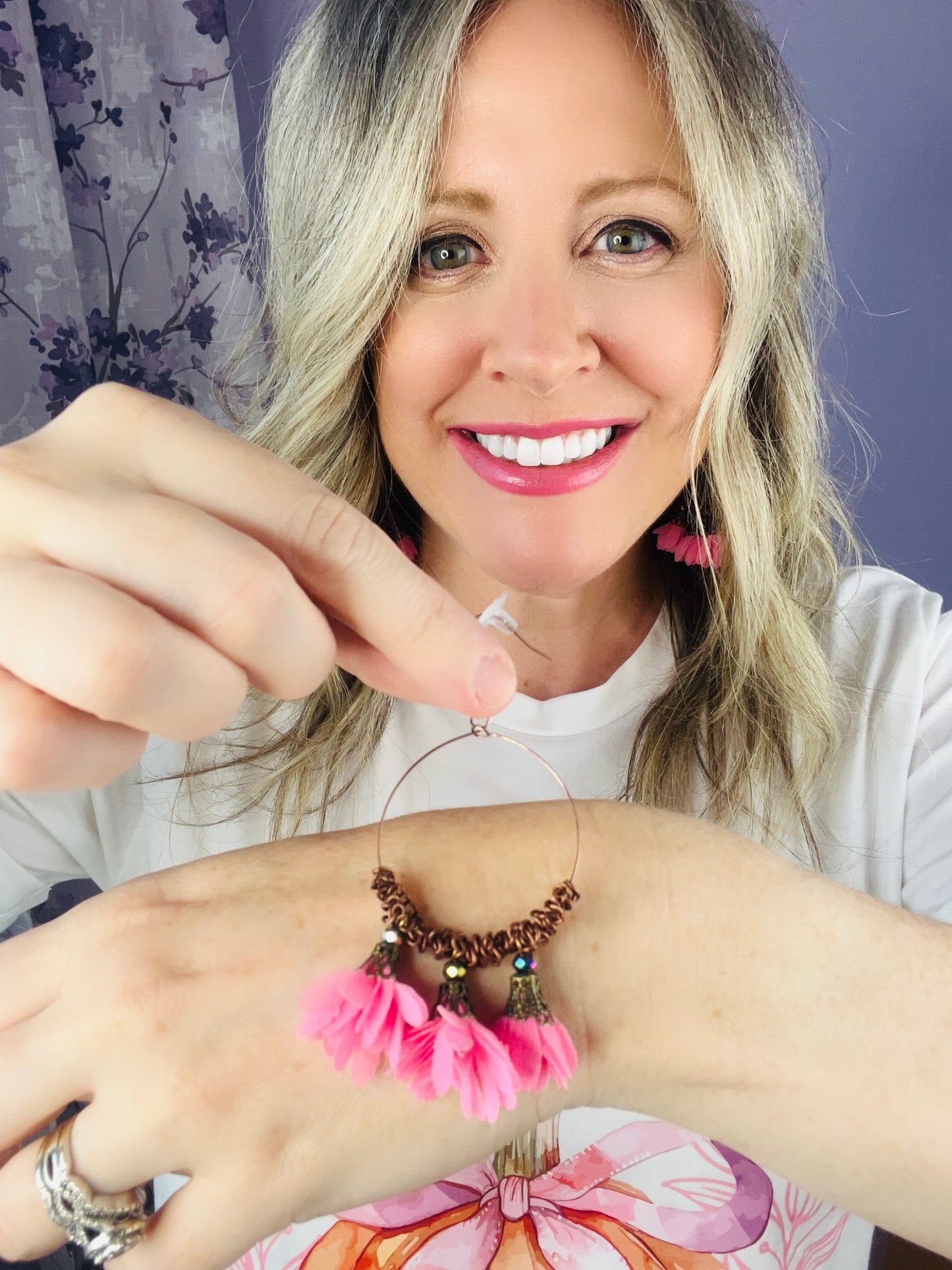 Pink Floral Tassel Earrings