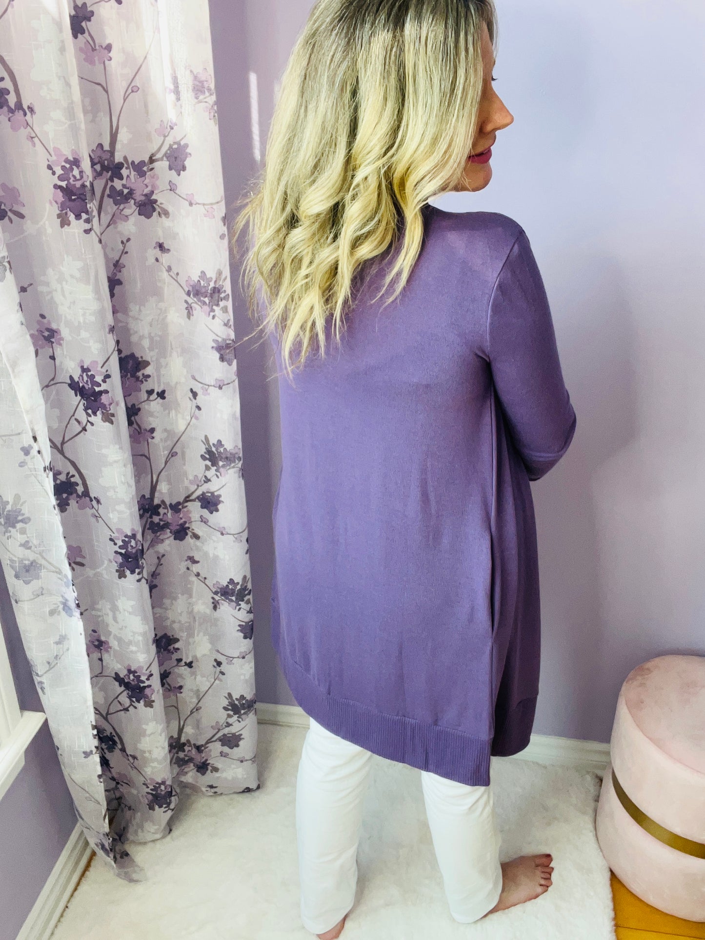 The Yvonne Snap Cardi in Lilac Grey