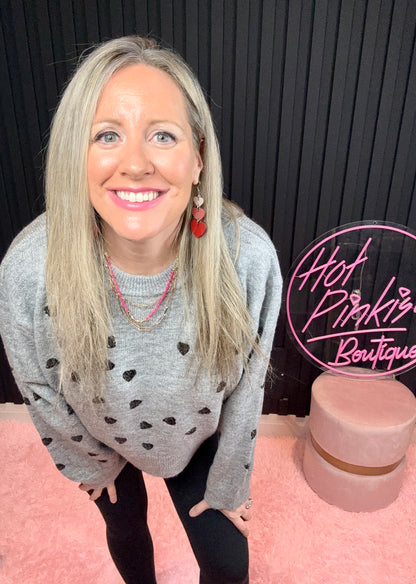 The Sophie Glam Heart Sweater in Grey/Black