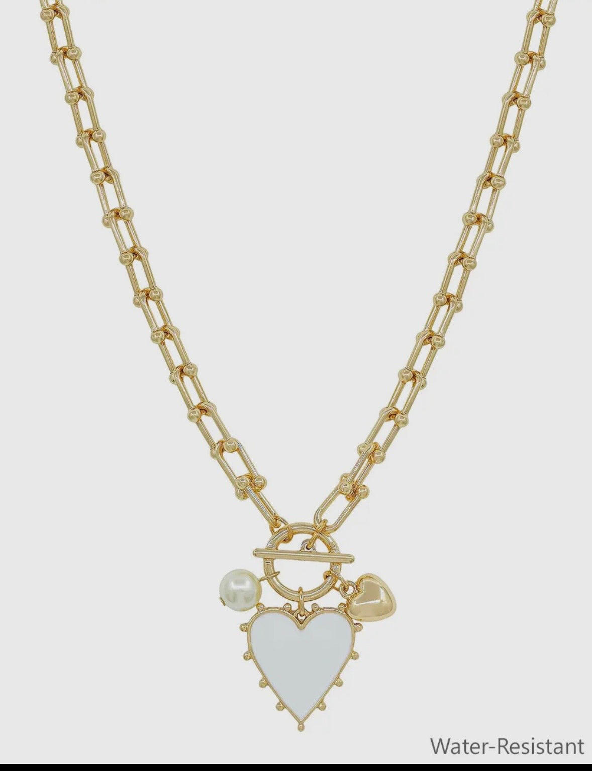 White Heart Charm Water Resistant Necklace