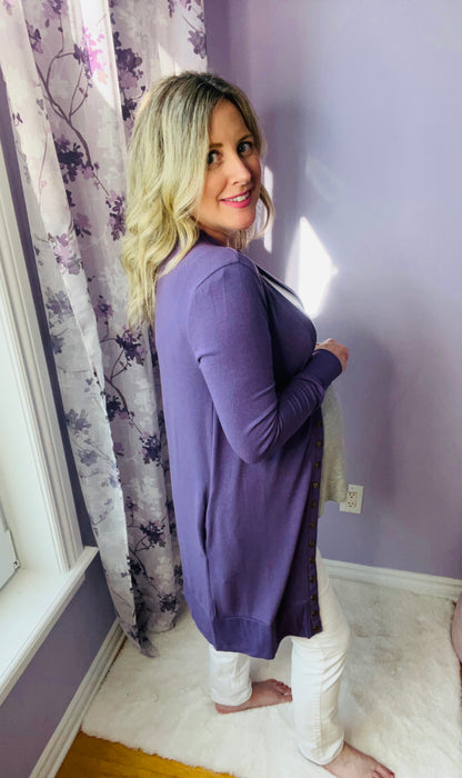 The Yvonne Snap Cardi in Lilac Grey