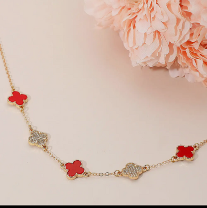 Red & Gold Quatrefoil Necklace