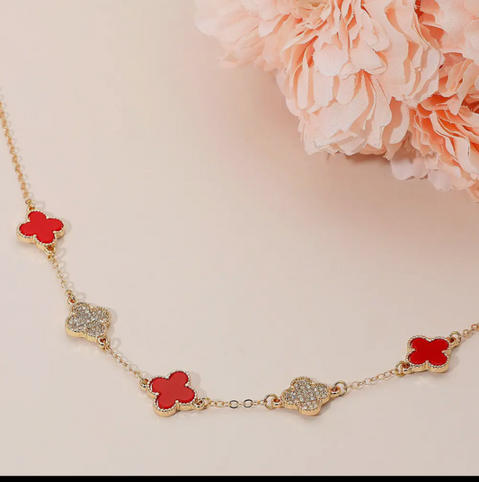 Red & Gold Quatrefoil Necklace