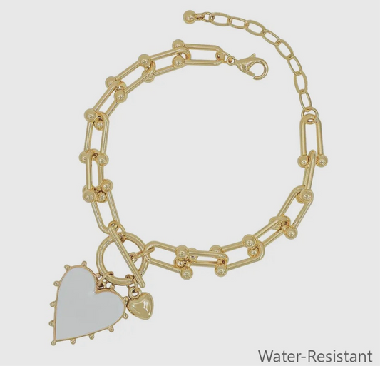 White Heart Charm Bracelet