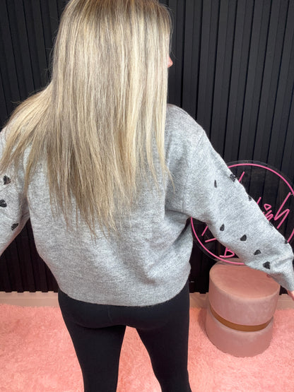 The Sophie Glam Heart Sweater in Grey/Black