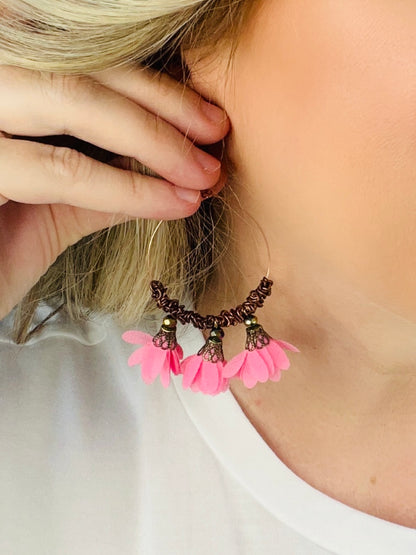 Pink Floral Tassel Earrings