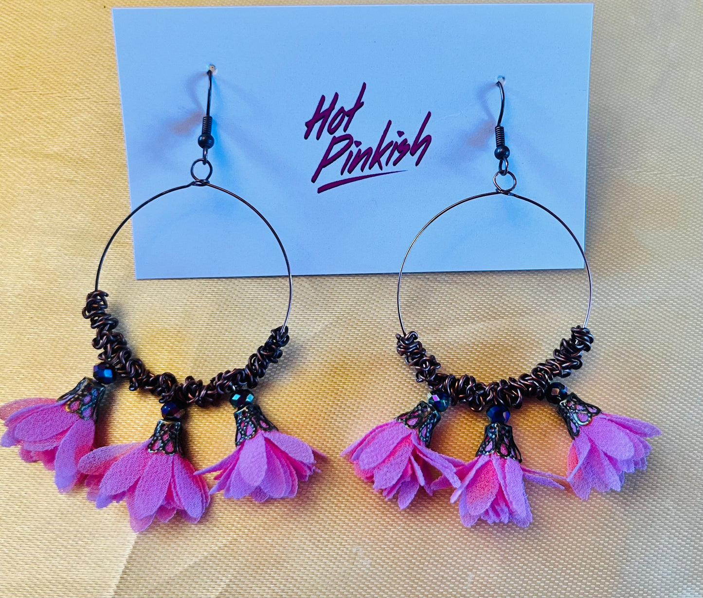 Pink Floral Tassel Earrings