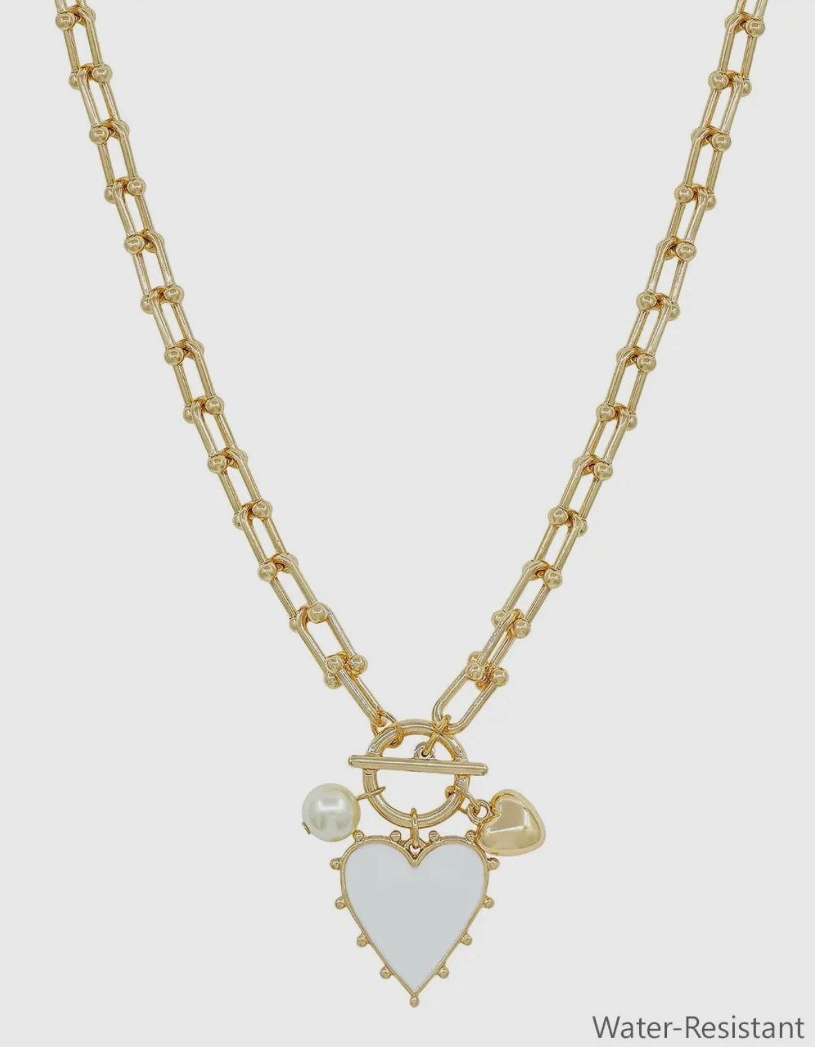 White Heart Charm Water Resistant Necklace