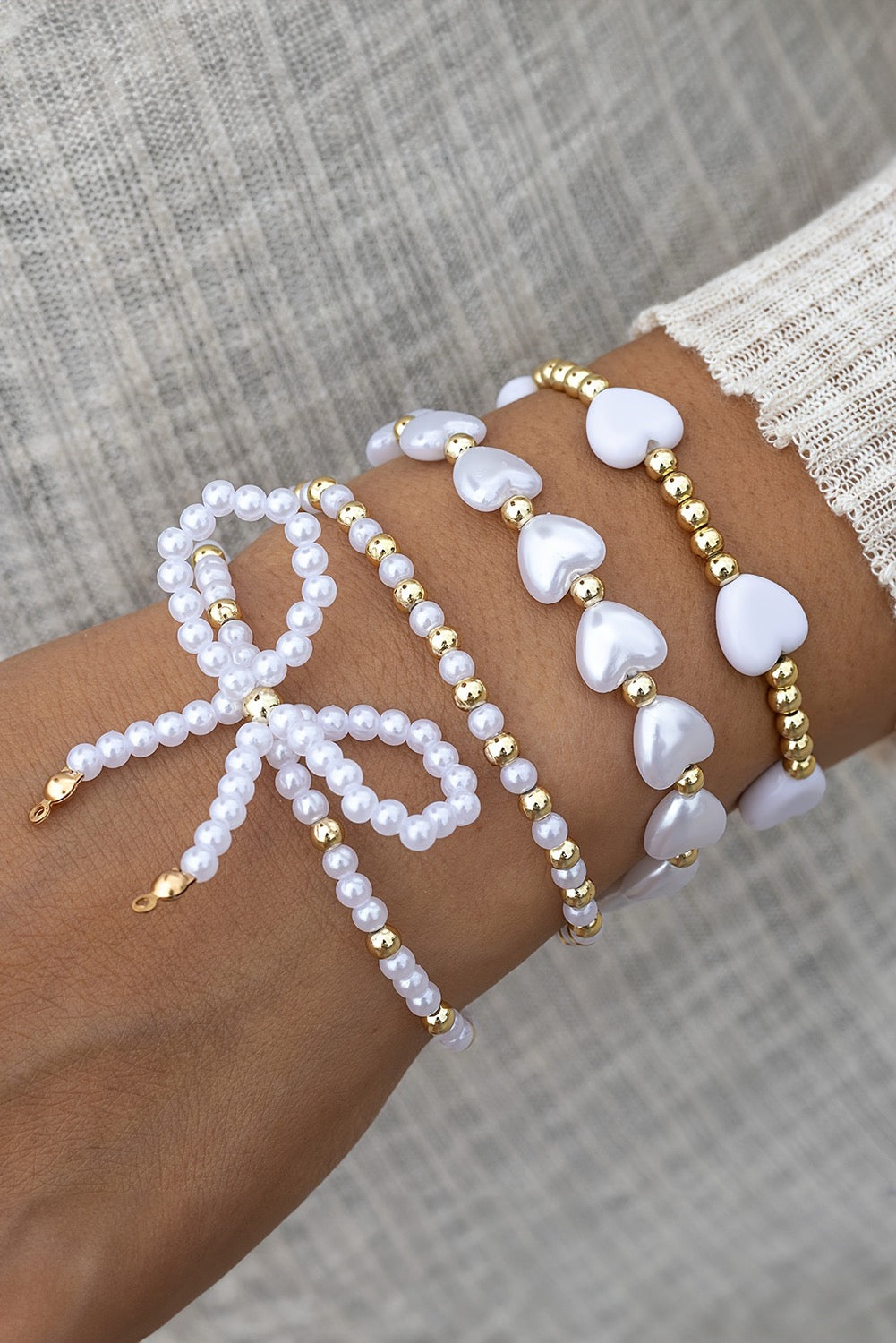 Bow Heart Shaped Bracelet Stack