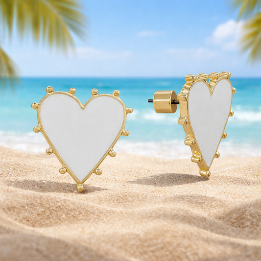 White Heart Stud Earrings