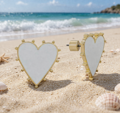 White Heart Stud Earrings