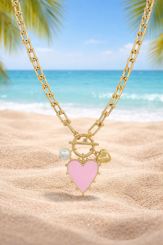 Pink Heart Charm Necklace