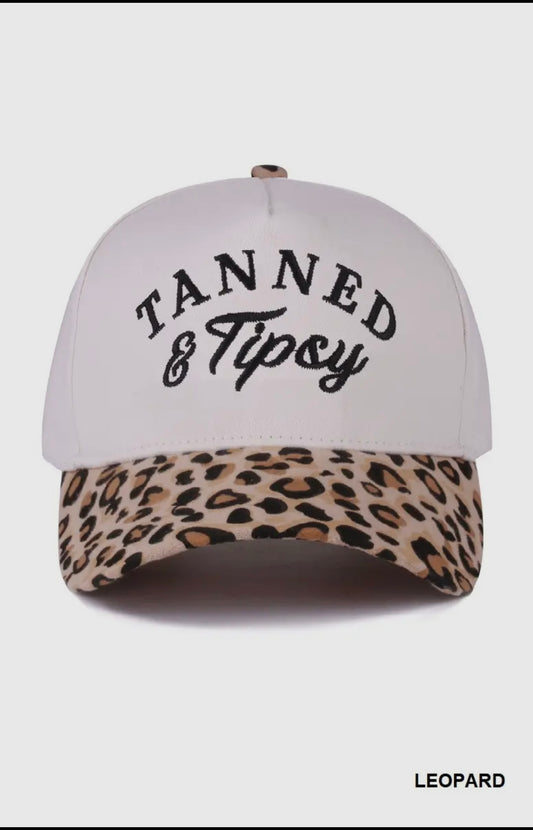 Tanned & Tipsy Embroidered Hat: Leopard