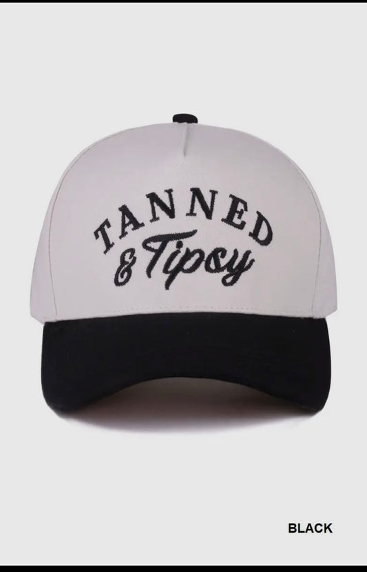Tanned & Tipsy Embroidered Hat: Black
