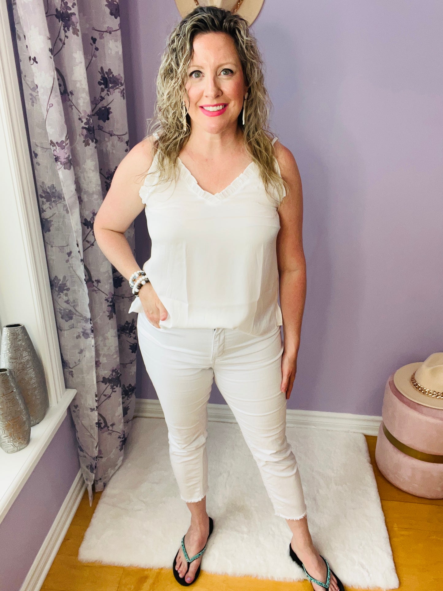 White Ruffle Tank