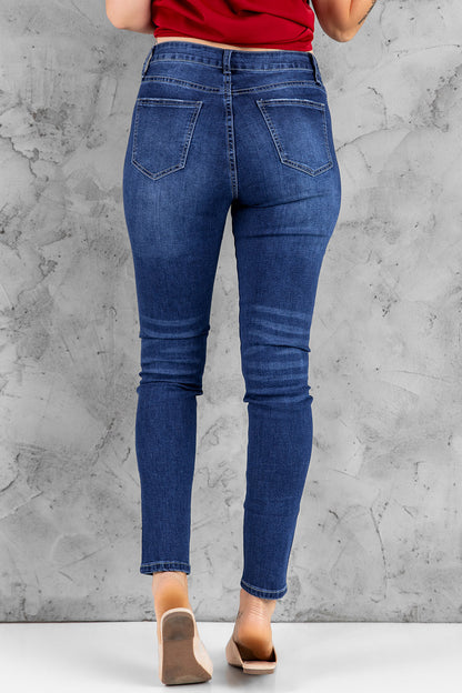 Blue High Rise Skinny Button Fly Jeans