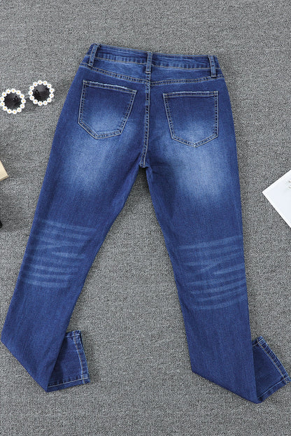 Blue High Rise Skinny Button Fly Jeans